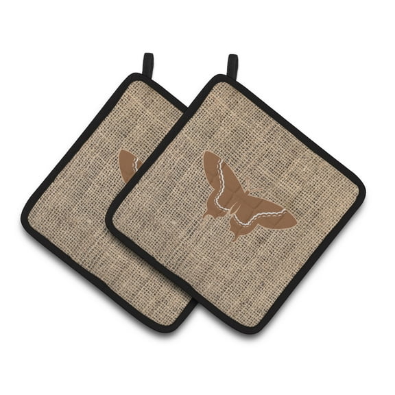 Carolines Treasures BB1030-BL-BN-PTHD Butterfly Faux Burlap and Brown Pair of Pot Holders , 7.5HX7.5W, multicolor