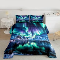 Manfei Beauty Aurora Bedding Comforter Set,Natural Lanscape Twin Comforter Sets,Snow Mountain Bedding Set For Men Women,Ultra Soft Home Decor Reversible,2pcs