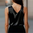 thumbnail image 5 of Otntypg Women's Silk Satin Camisole Tank Tops Trendy Solid Color Dressy Casual V Neck Pleated Sleeveless Tunic Blouses Summer Business Work Shirts Black M, 5 of 9