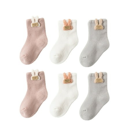 

Cuteam 3 Pairs Winter Warm Keeping Terry Thick Cotton Baby Toddler Middle Tube Socks