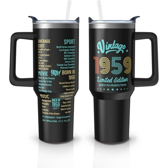 66th Birthday Gifts for Men & Dad - 66 Years Old Birthday Tumbler 40oz | 1959 Themed Black Insulated Cup | Unique Turning 66 Gifts for Him
