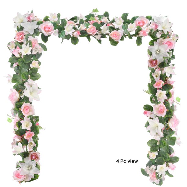 1 Pack 6 Feet Artificial Rose and Lily Garland, Artificial Silk Rose