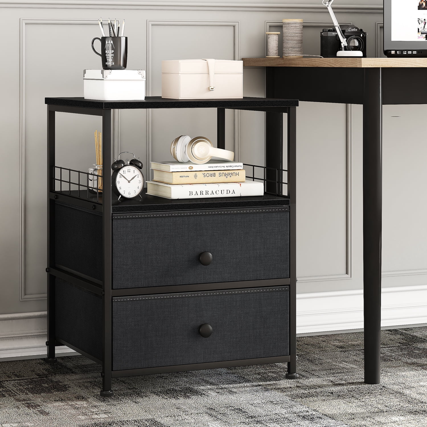 EnHomee End Table Metal Side Table Nightstands for Bedroom, Dark Grey Double