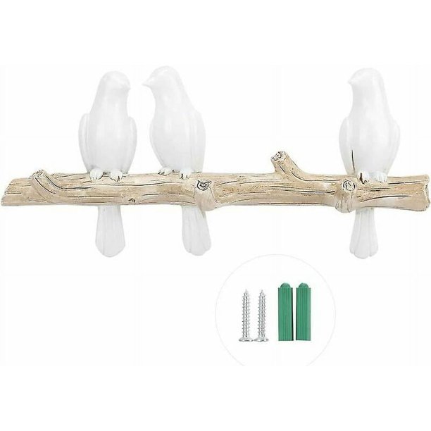 Gancho decorativo de resina para pájaros que cuelga en una rama, colgador de pared decorativo Art Deco, abrigo/sombrero/llave/toalla/percha de ropa, colgador de almacenamiento - Tres pájaros
