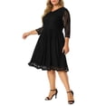 thumbnail image 2 of Vestido de talla grande para mujer, elegante, hasta la rodilla, sexy, con bordado floral, vestidos de encaje Negro 3X Unique Bargains Vestido, 2 of 7