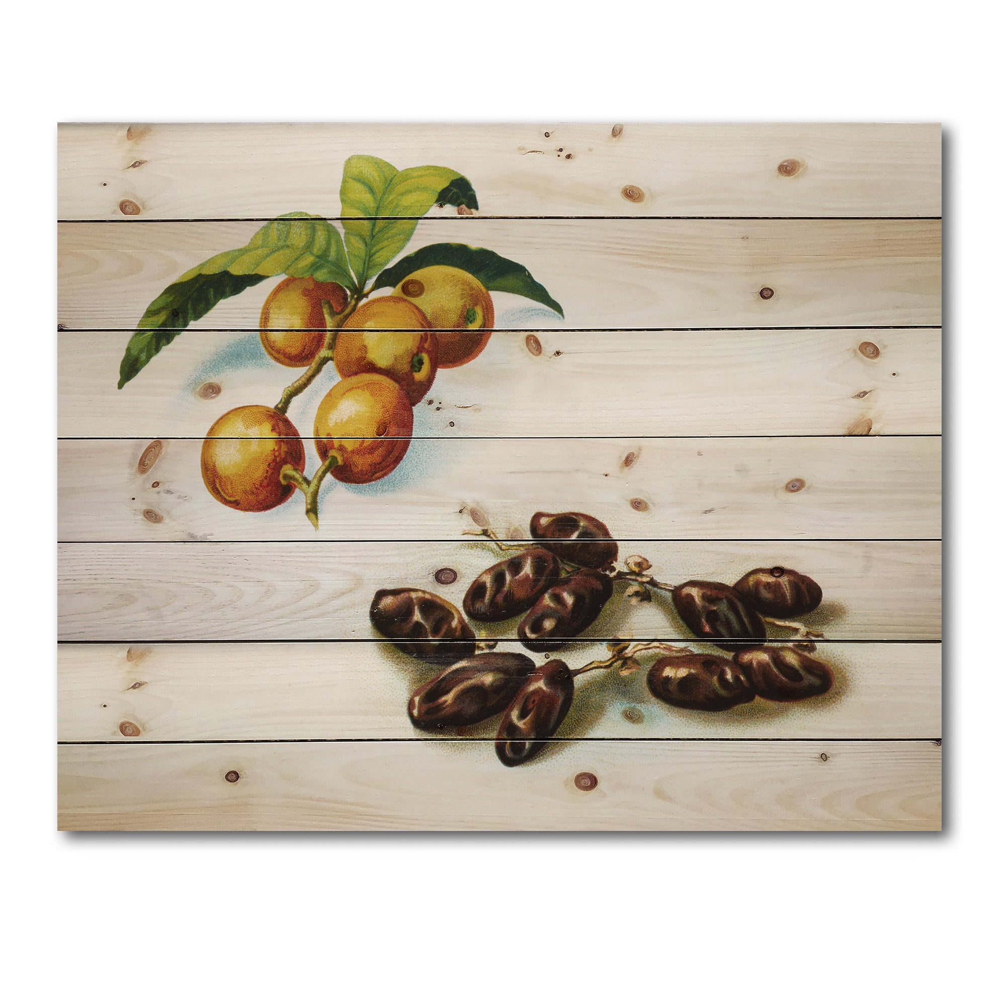Designart 'Ancient Fruits IV' Farmhouse Print on Natural Pine Wood