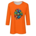 thumbnail image 4 of Dadaria Hauts Femme Chemise Orange Manches 3/4 T-Shirt Col Rond Grande Taille Tee Été Chandail Blouses 2TG, 4 of 5