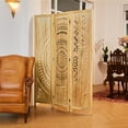 thumbnail image 2 of 66.9Inch Folding Room Divider, 3 Panels Wood Carved Privacy Screens, Free Assembled Freestanding Partition for Home Office Restaurant Bedroom (Natural), 2 of 16