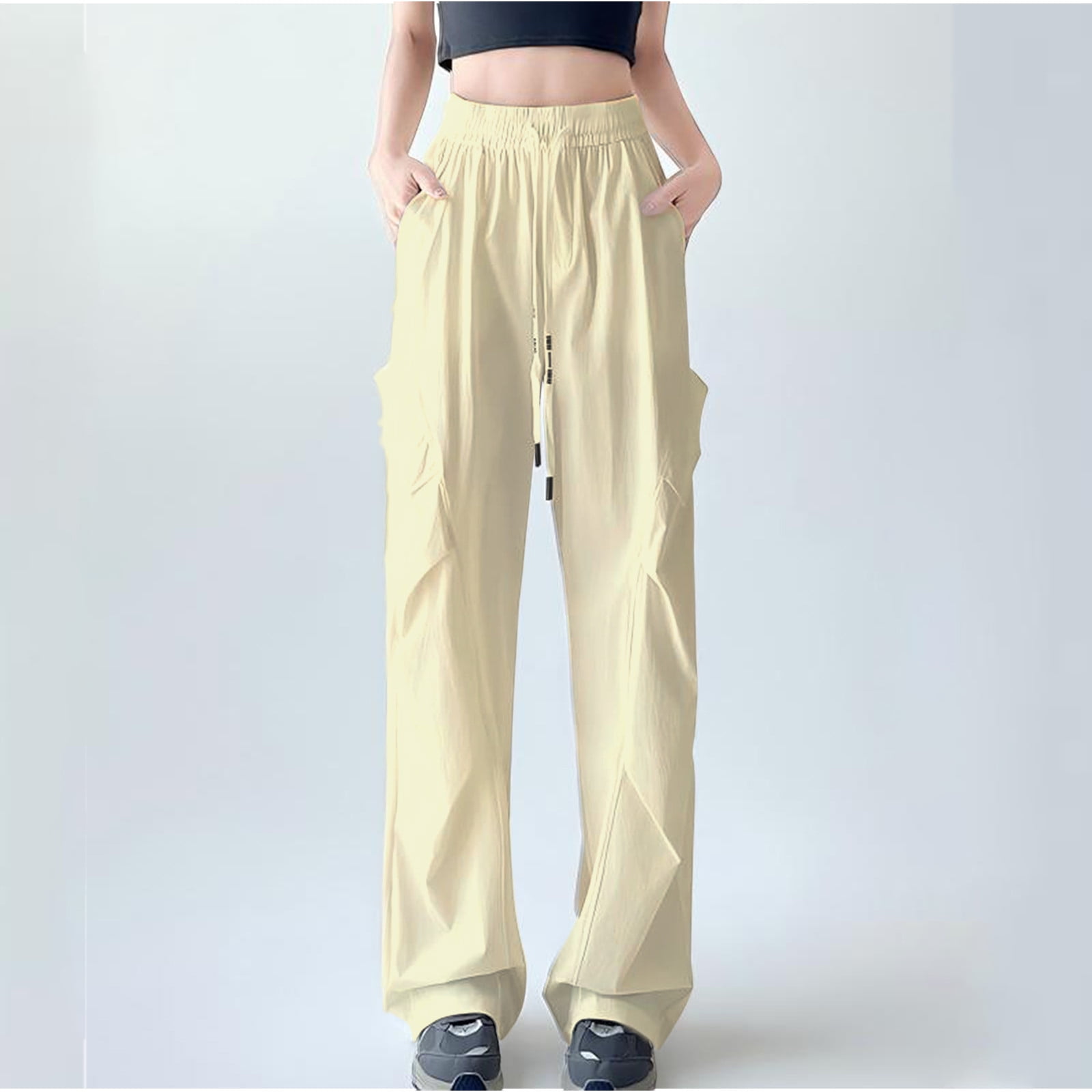 Gamivast Tall Sweatpants for Women Drying Elastic High Waist Pants with Pockets Pleated Straight Leg Trousers Athletic Drawstring Solid Activewear Sweatpants
