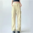 thumbnail image 3 of Efsteb Trendy Pants for Women 2025 High-Waisted Cargo Pants Wide Leg Athletic Hiking Trousers (Beige,XXL), 3 of 5