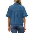 thumbnail image 3 of INSPIRE CHIC Women's Short Sleeve Denim Jacket Button Down Boxy Shirt Tops Casual Jean Jackets S Blue, 3 of 6