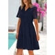 thumbnail image 4 of Vestido PRETTYGARDEN para mujer, manga corta, cuello en V, línea A, azul marino, 4 of 9