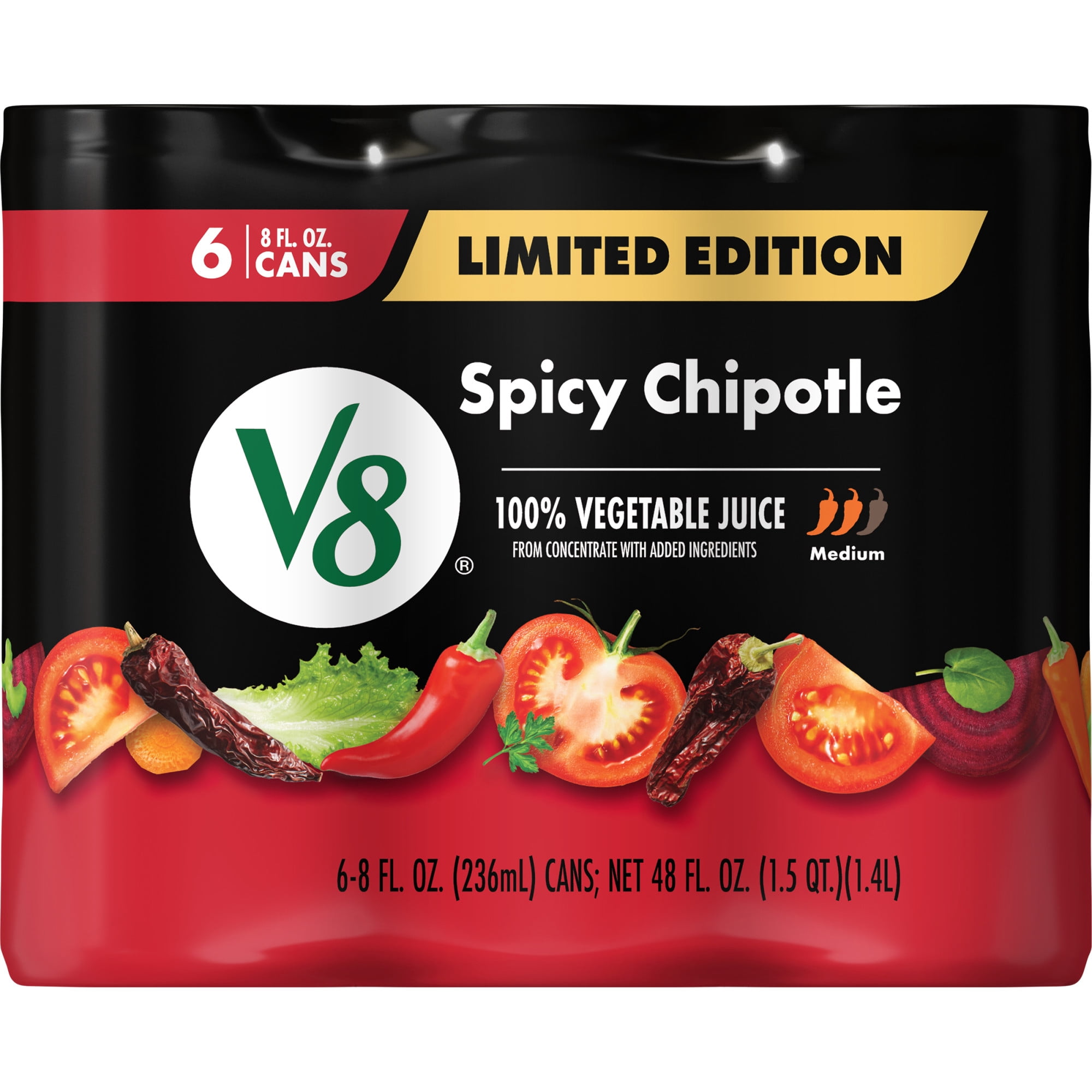 V8 Spicy Chipotle 100% Vegetable Juice, 8 fl oz Can (6 Pack)