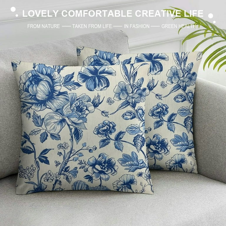 Chinoiserie Country Toss Pillows ERAPDAUR Blue Floral Pillow