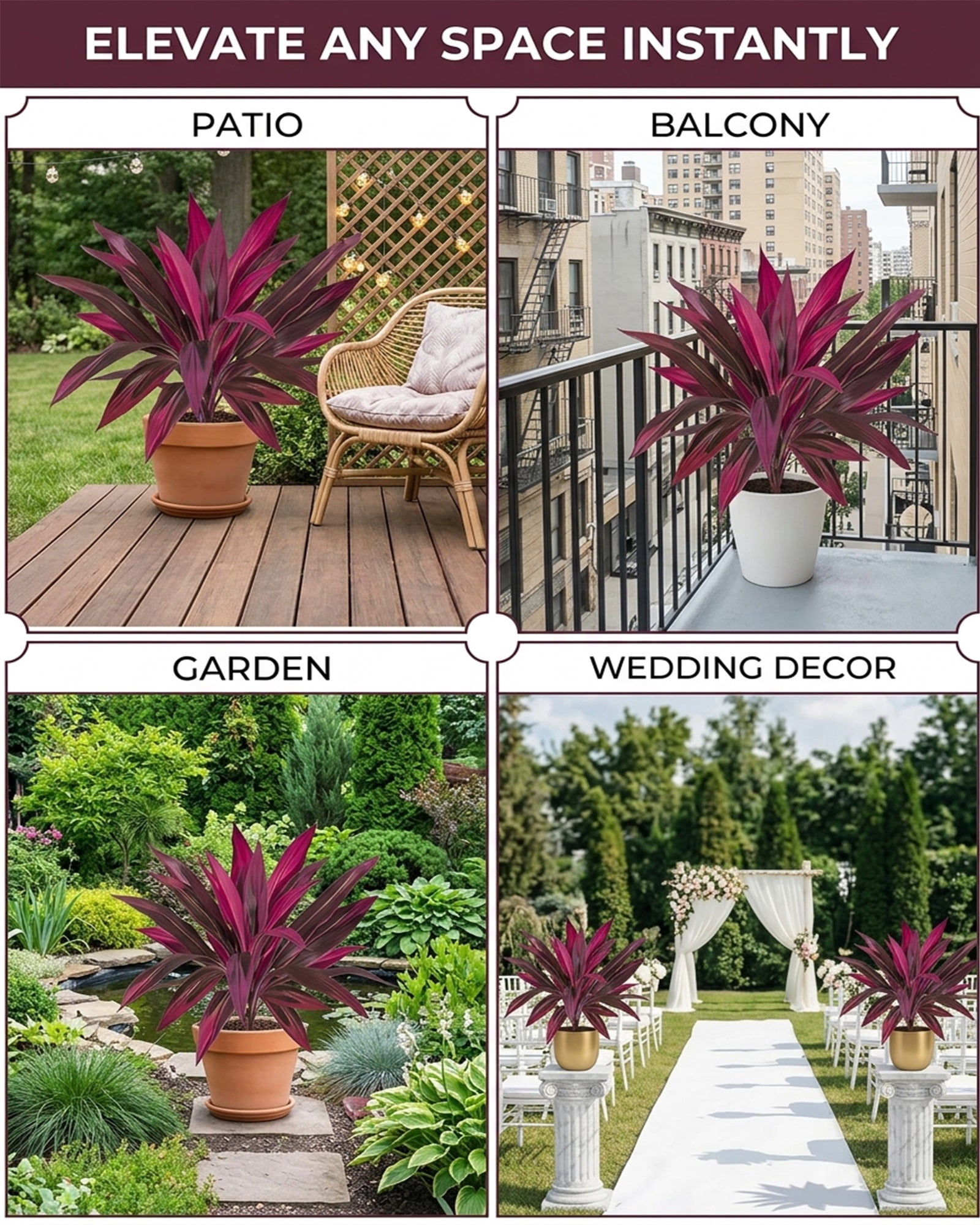 2/4/10 PACK Vibrant Outdoor Ferns Dragons Blood Tree Artificial Fake Flowers Plant for Outdoors Decor Front Porch Patio Tropical Faux Plants That Look Real Decorations for Vase Large Outside