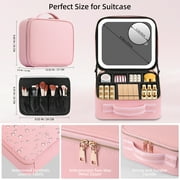 Suupvaor Travel Makeup Bag, LED Lights, Adjustable Dividers, Detachable 10x Magnifying glass,Cosmetic Bag Train Case, for Travel with Makeup