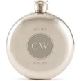 thumbnail image 1 of Weddingstar Customizable Silver Stainless Steel Round Hip Flask \u2013 Circle Monogram Engraving, 1 of 4