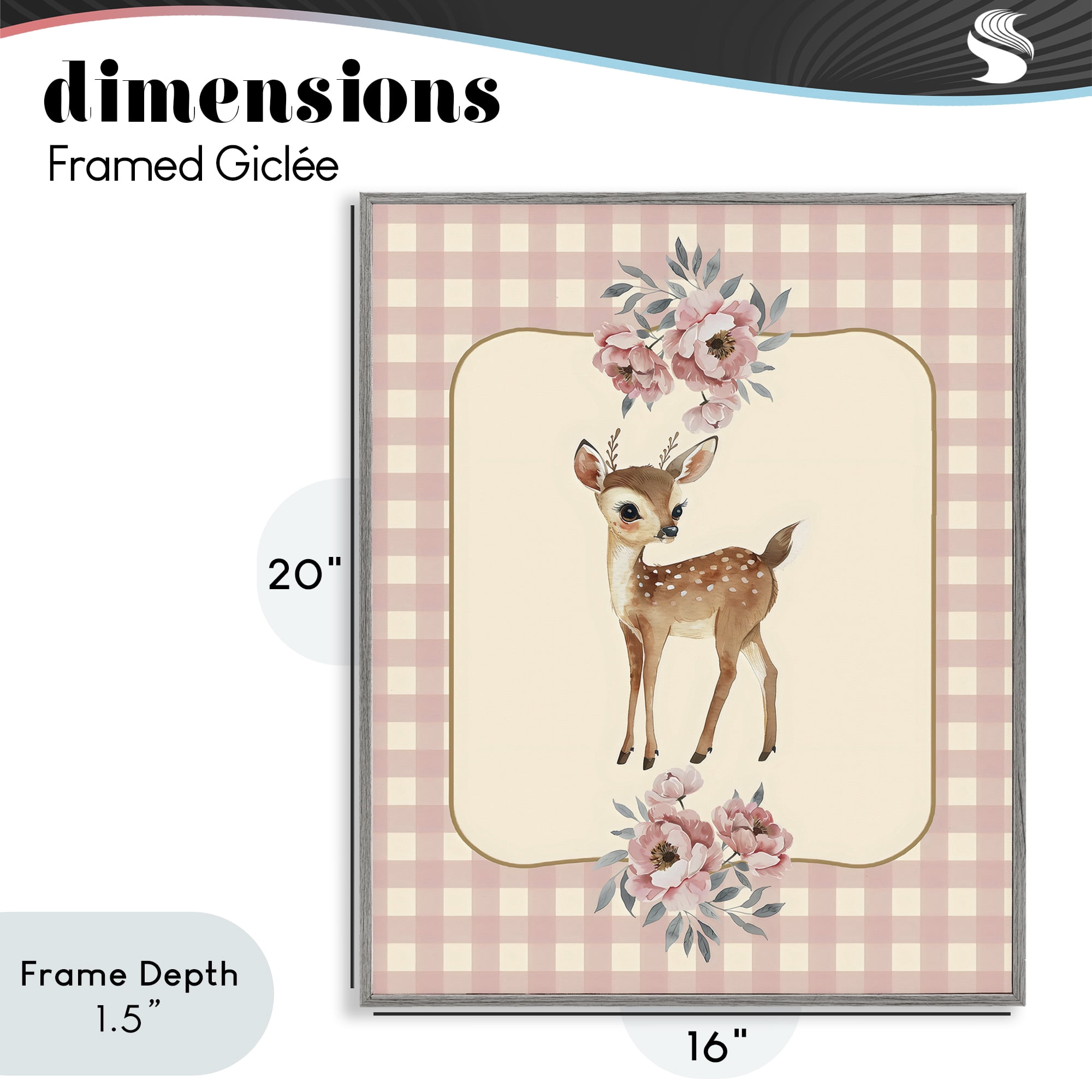 Stupell Industries Baby Deer Pink Gingham Gray Framed Giclee Art, design by LSR Design Studio