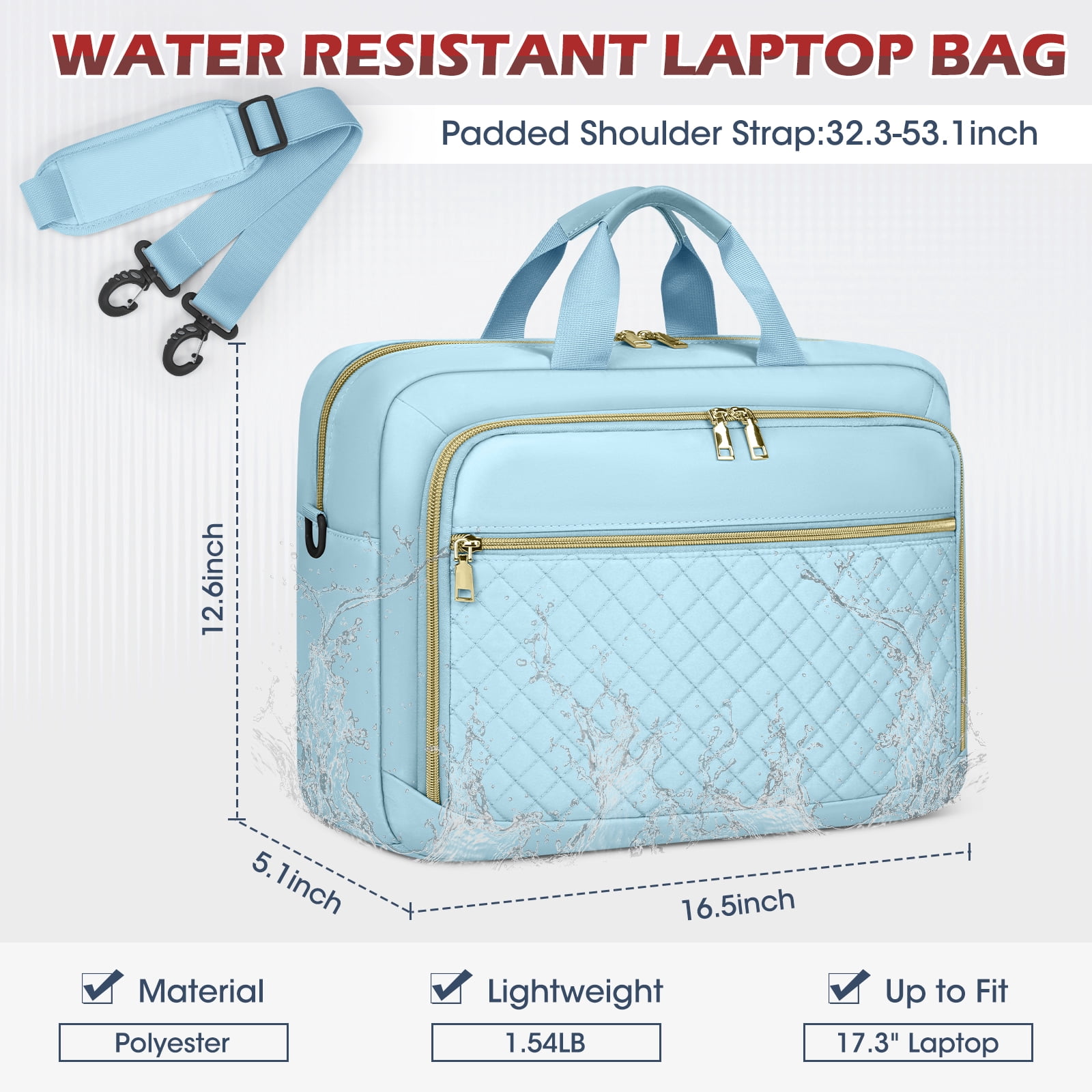 Laptop Bag 17.3 Inch Laptop Briefcase for Women Men Messenger Bag Waterproof Shoulder Large Computer Bag for Business Office Work College,Black