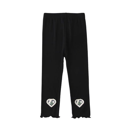 Fengactive Girls Summer Thin Ribbed Capri Leggings Heart Floral Print Ruffle Hem Slim Fit Casual Athletic Cropped Base Pants 3T-15T