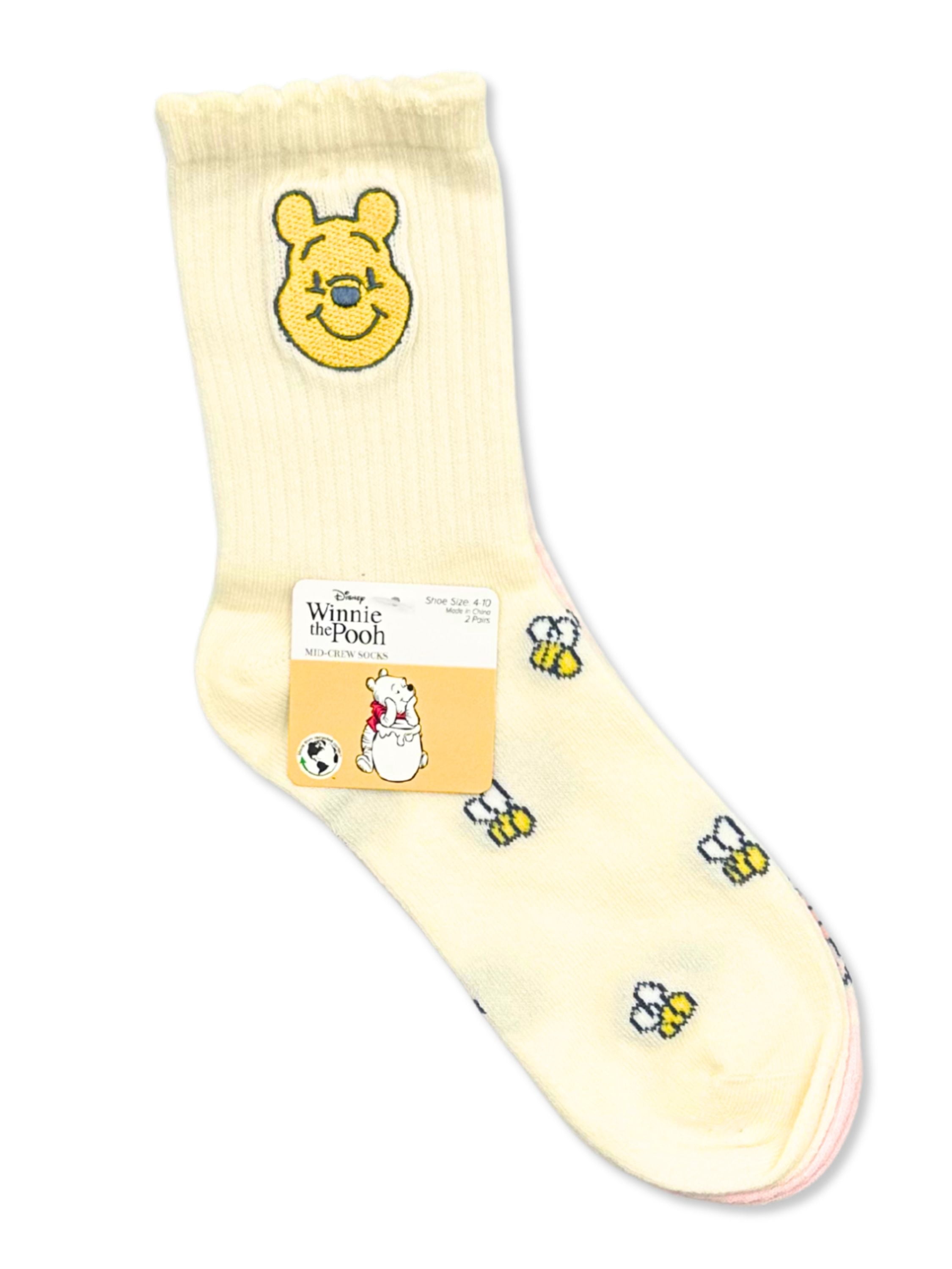 Disney Winnie the Pooh Women's Mid-Crew Socks, 2-Pack, Size 4-10