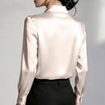 thumbnail image 5 of CaComMARK PI Women's Satin Blouse Long Sleeve Button Down Shirt Business Casual Dressy office Tops Date Night Going Out Outfits Beige, 5 of 6