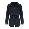 thumbnail image 4 of ATOYSOY Women's Tracksuits Tops Drawstring Shorts Turn Down Collar Lounge Sets Fall Casual Two Piece Lined Outfits Activewear Quarter Zipper Sweatsuits Black L, 4 of 5