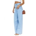 thumbnail image 4 of High Waist Women Blue Wide Leg Pants Casual Denim Jeans, 4 of 5
