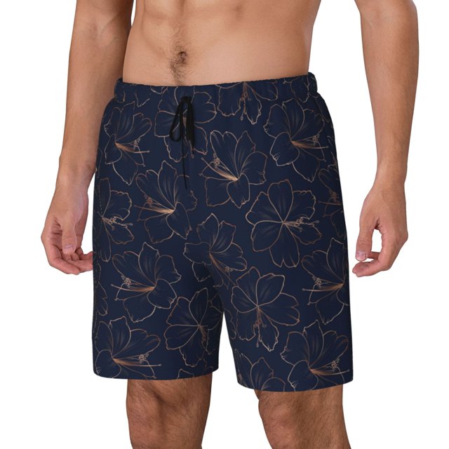 Balery Copper-Gold Gloss Outline Lily Flower Bañador para hombre, shorts de playa de secado rápido con entrepierna y forro de compresión-3X-Large