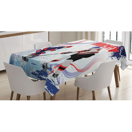 

Hockey Tablecloth Two Ice Hockey Players in Cartoon Style on Grunge Abstract Skating Rink Backdrop Rectangular Table Cover for Dining Room Kitchen 60 X 84 Inches Multicolor by Ambesonne
