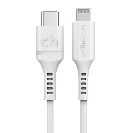 Cellhelmet - 20W Power Delivery Wall Plug with 3' Round Lightning to Type-C Cable - White