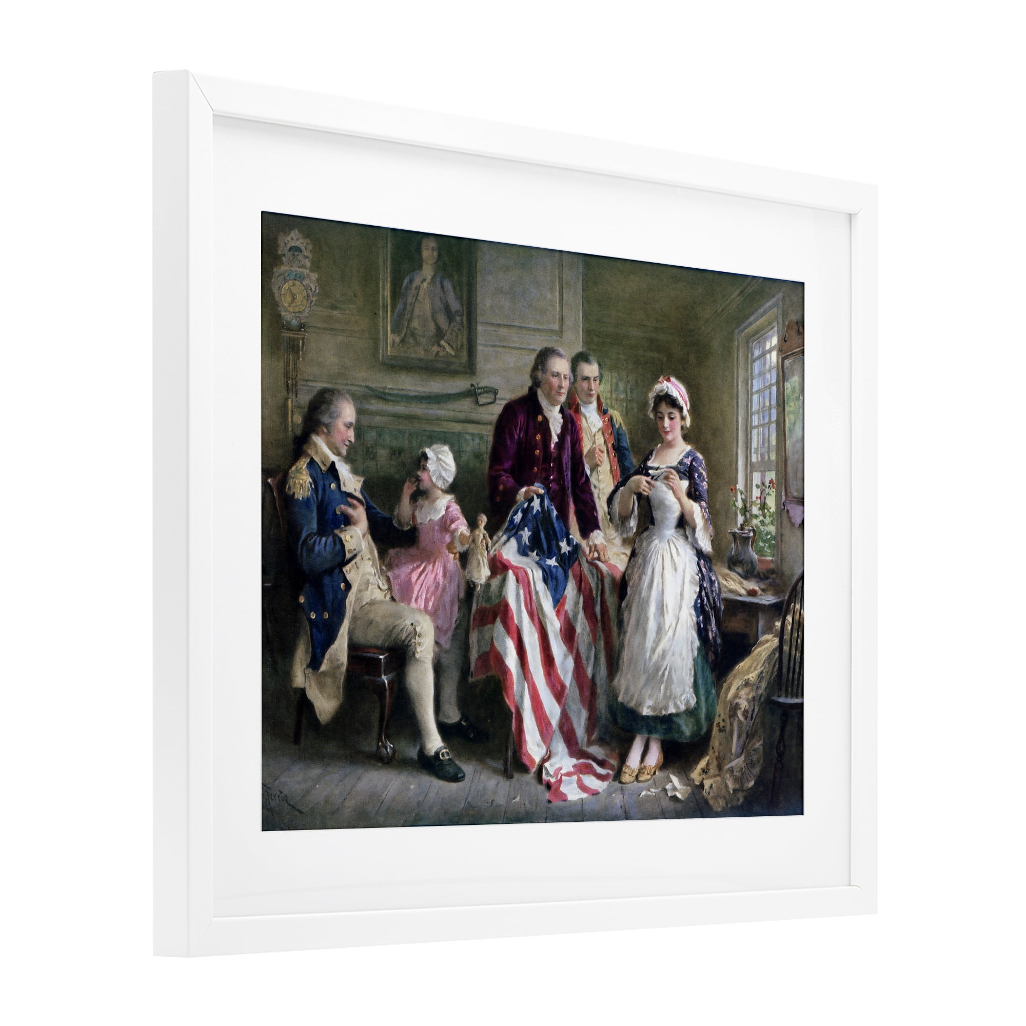 Historical Betsy Ross White Framed Print Under Glass, design by Arlington Prints