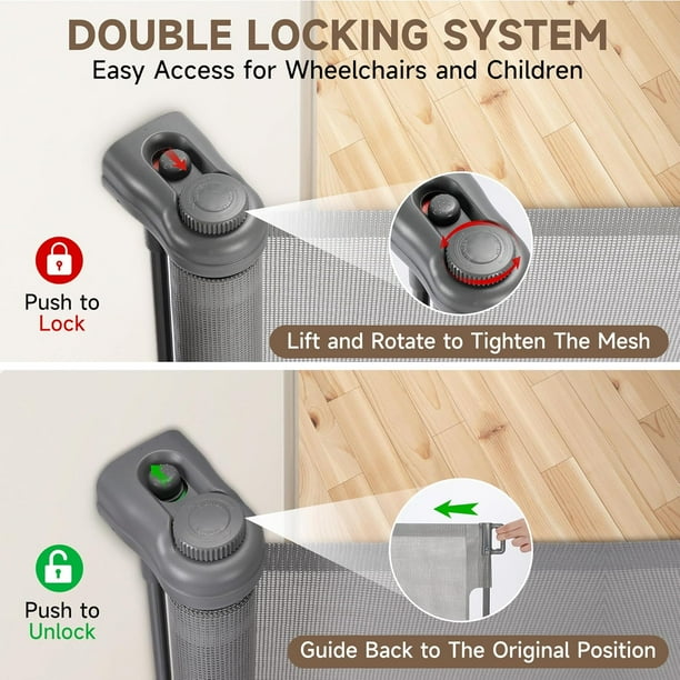 Retractable Baby Gate, Caveen 120" Extra Wide ABS Expandable for Livingroom Outdoor, Gray Retractable Baby Gate, Caveen 120" Extra Wide ABS Expandable for Livingroom Outdoor, Gray - Image 5