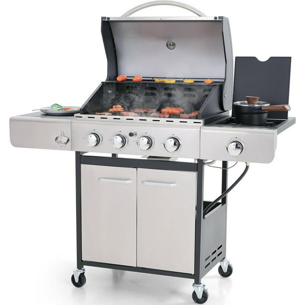 Sophia & William Stainless Steel Portable 4-Burner Propane Gas Grill with Side Burner