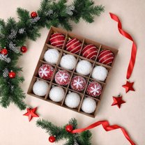 Exquisite Christmas Ball Ornaments Set with Glitter Foam Balls, Xmas Tree Decorations Hanging Pendants for Holiday Home and Party Festive Decor,Red