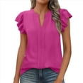thumbnail image 1 of Camiseta de Corta con Cuello en V y Mangas de Hoja de para Mujer, Color Rosa y Rojo Talla M, 1 of 5