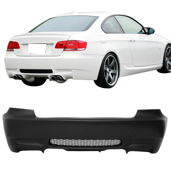 Ikon Motorsports Rear Bumper Cover Conversion Replacement For 2007-2013 BMW E92 3-Series 325i 328i 335i, Unpainted Black PP Polypropylene M3 Style