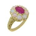 thumbnail image 1 of LBG British Made 18k Yellow Gold Womens Ring Natural Ruby & Opal Statement Ring - 33 size options - Size 7.5, 1 of 8