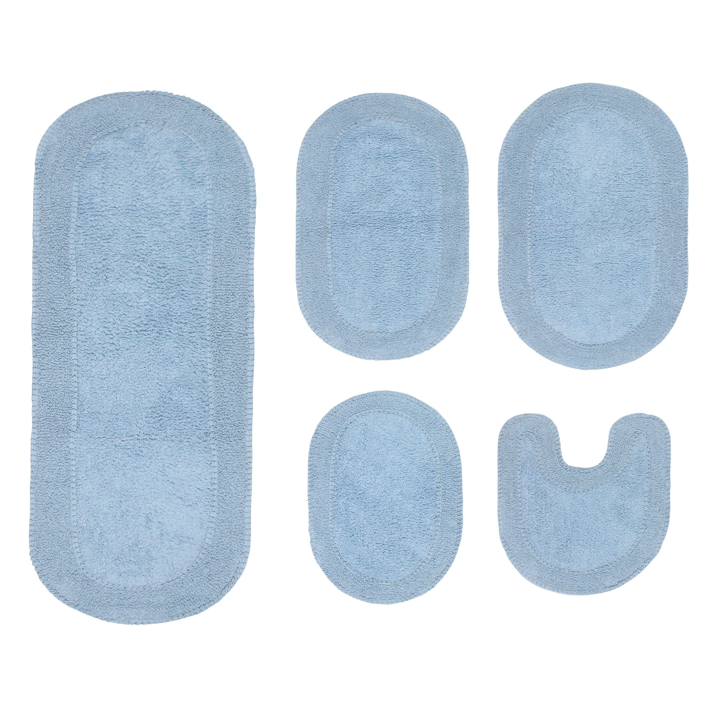 Home Weavers Inc Double Ruffle Collection 100% Cotton Non-Slip Bathroom Rug Set, Machine Washable Bath Rug, 5 Piece Bath Mat Set with Contour Blue