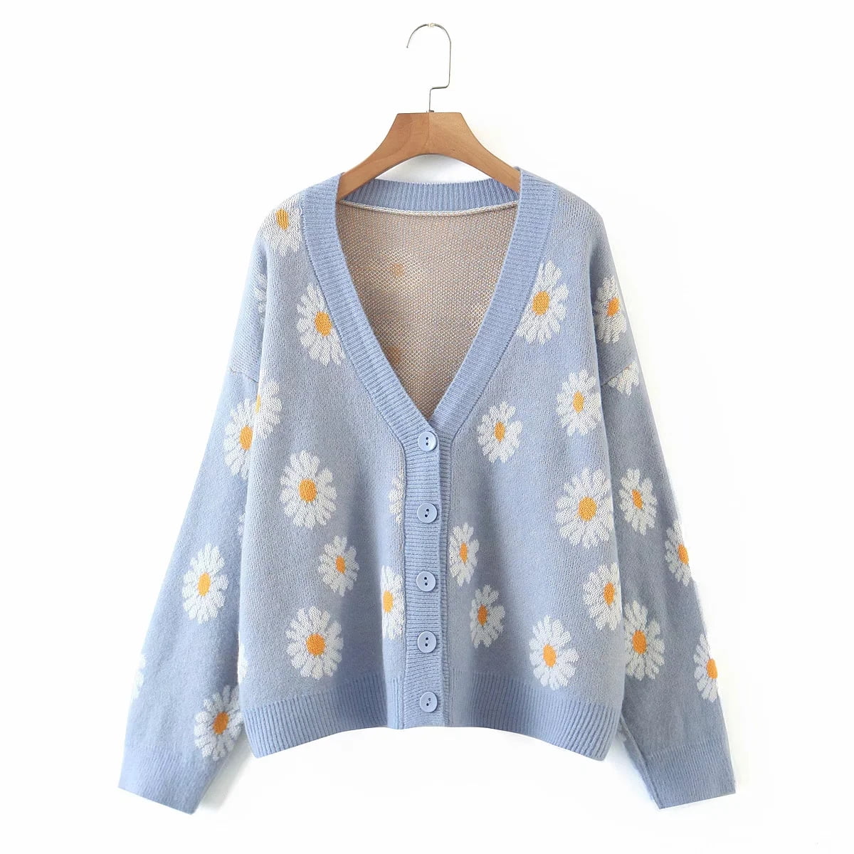 Women Button Down Sweater Long Sleeve V Neck Floral Print Loose Knit Cardigan Walmart