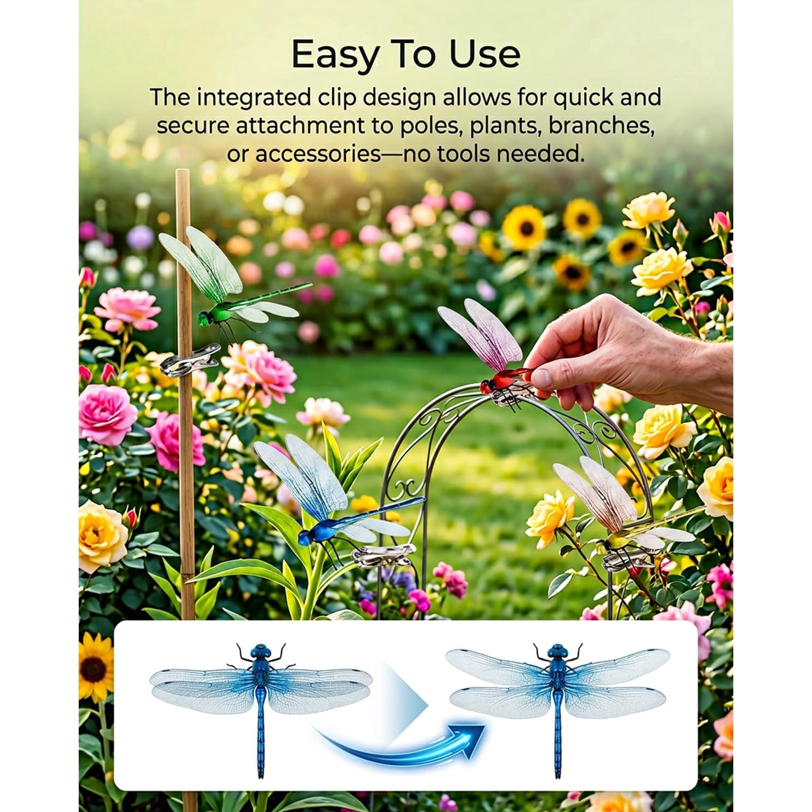 8PCS Dragonfly Clip Bug Repellent 9.8in Plastic Dragonfly Clips Outdoor Garden Stakes Patio Lawn Yard Flying Insect Decor Set