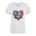 thumbnail image 4 of Haut à Col en V Imprimé pour la Fête de l'Indépendance pour Femmes, Manches Courtes, Mélange Polyester-Spandex, Blanc, Coupe Décontractée, Lavable en Machine, 4 of 5