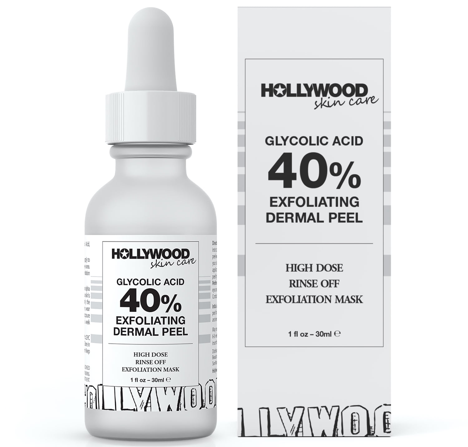 Hollywood Skincare Glycolic Acid 40% Exfoliating Dermal Peel Liquid, 1 fl oz