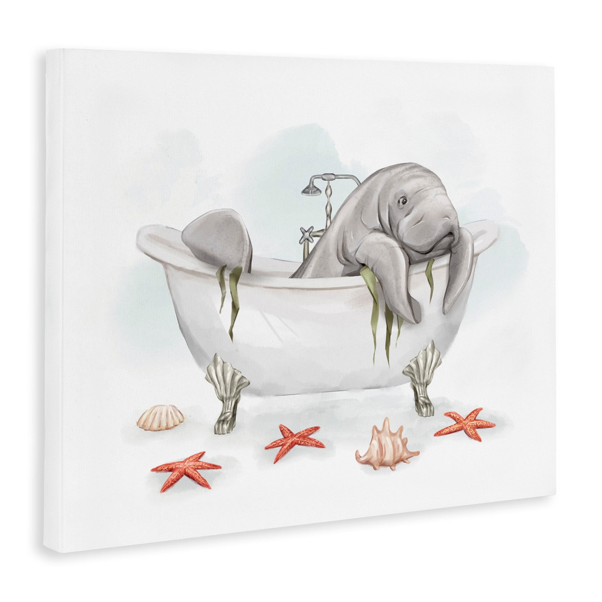 Stupell Industries Manatee Sea Life Swimming Bathtub Bathroom Painting Graphic Art Gallery Wrapped Canvas Print Wall Art, Design by Ziwei Li