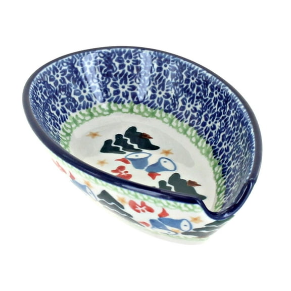 Blue Rose Polish Pottery Winter Bells Small Spoon Rest