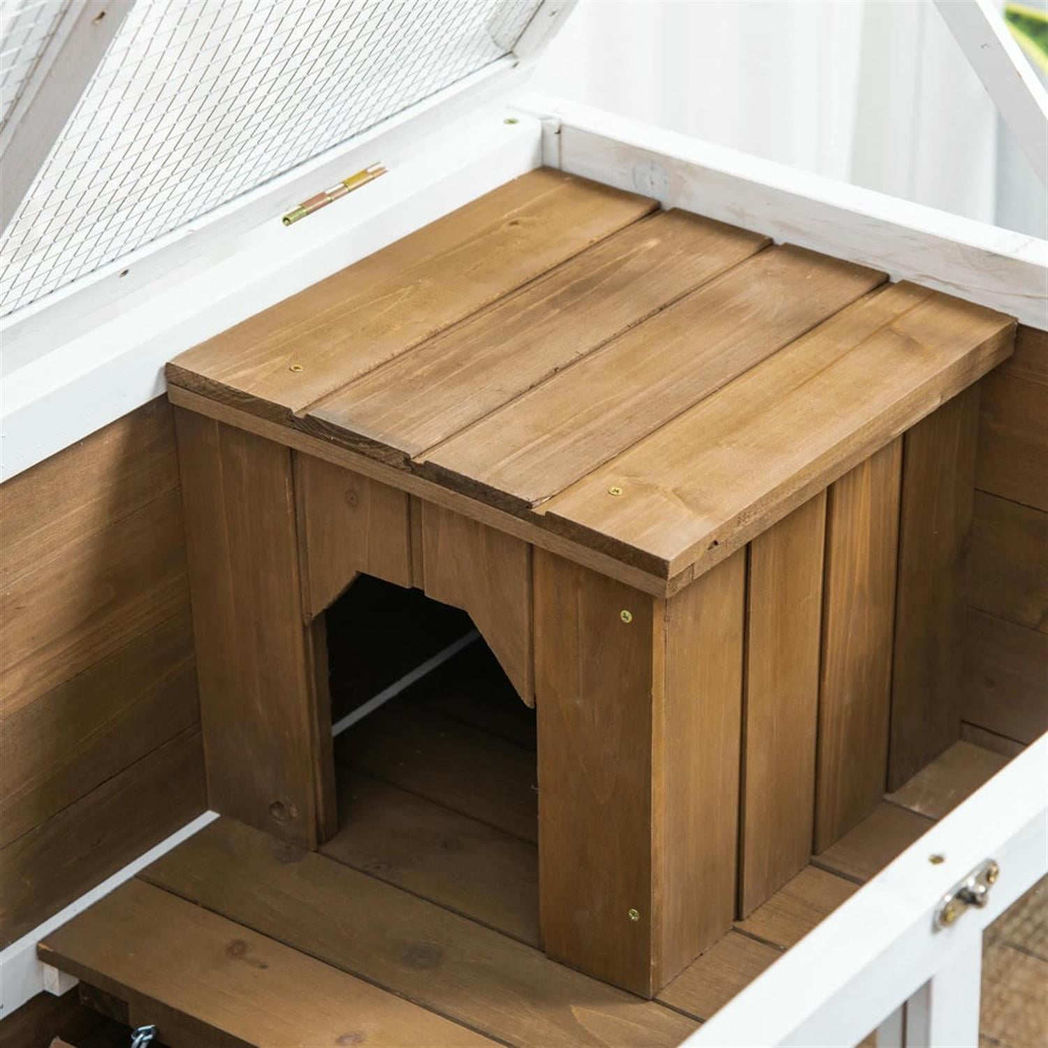 Kadyn 36" Indoor Wooden Rabbit Hutch with Openable Roof, Removable Tray and Wheels, Outdoor Bunny Cage for Bunnies, Guinea Pigs, Brown