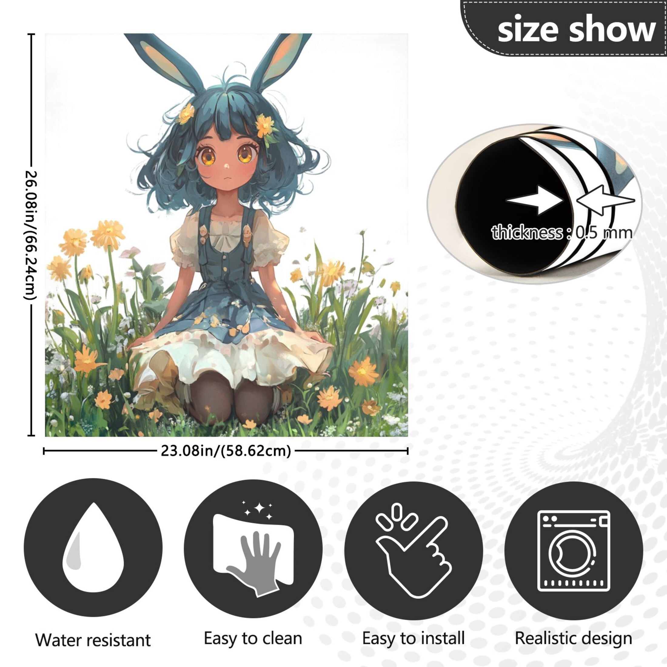 Dishwasher Magnetic Sticker 23x26 Inch Refrigerator Magnetic Sticker Washing Machine Magnetic Sticker Kitchen Panel Magnetic Sticker Home Decor Cartoon Blue Rabbit