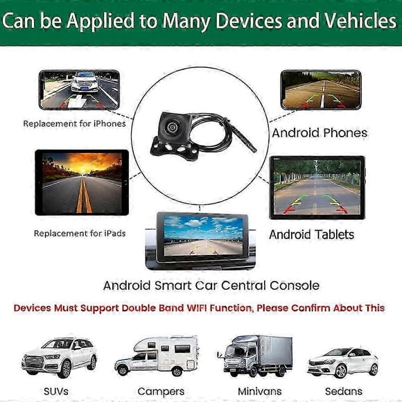 Wireless Backup Camera, 720P Night Vision Reverse Camera for Car RV Camper Van Waterproof WiFi Rear View Camera for iOS Android