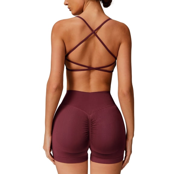 IDOPIP Womens Seamless Workout Sets Backless Sports Bra Top Scrunch Butt High Waist Gym Shorts 2 Piece Yoga Outfits