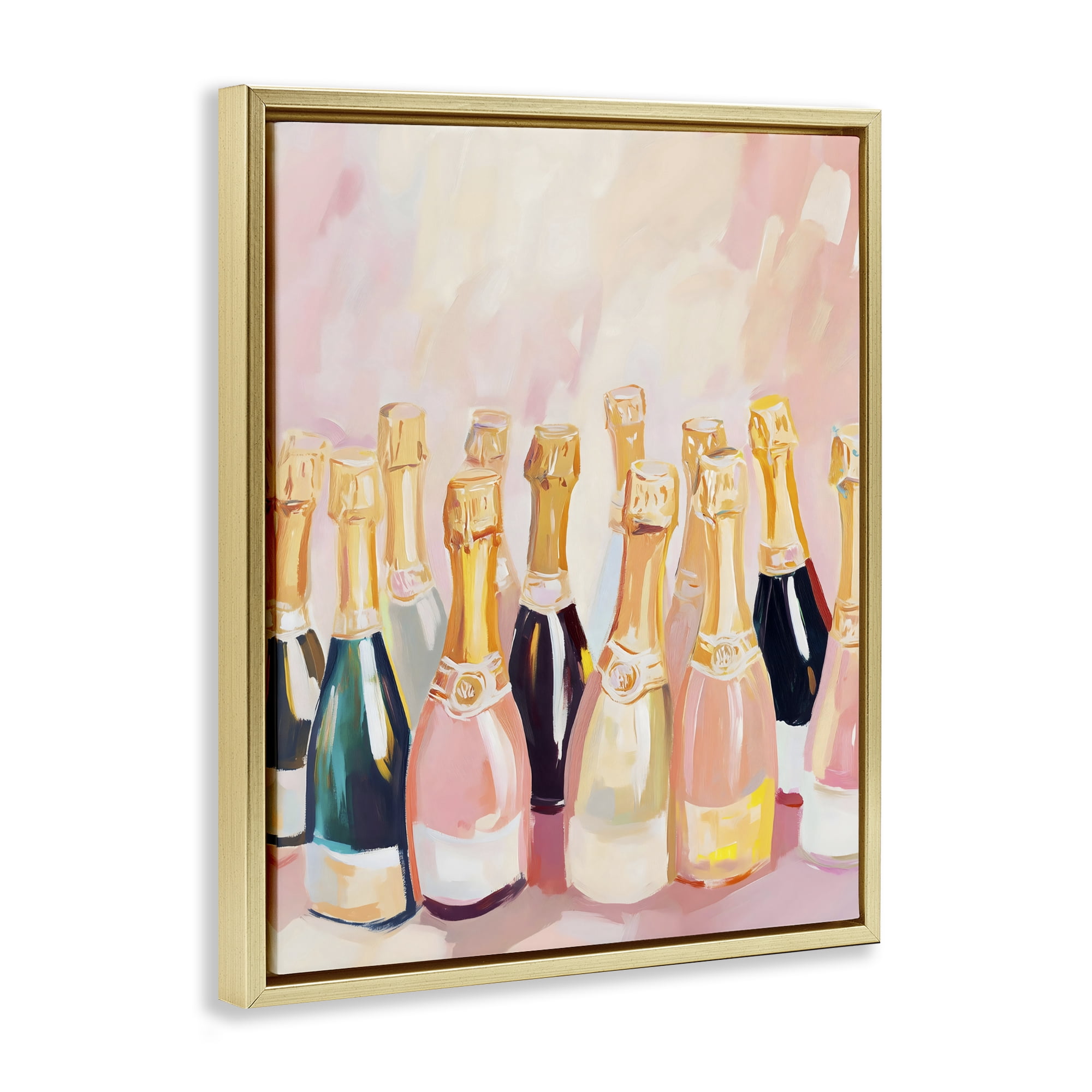 Stupell Industries Blush Champagne Bottles Collection Gold Framed Floater Canvas Wall Art, design by The Prints Vibe